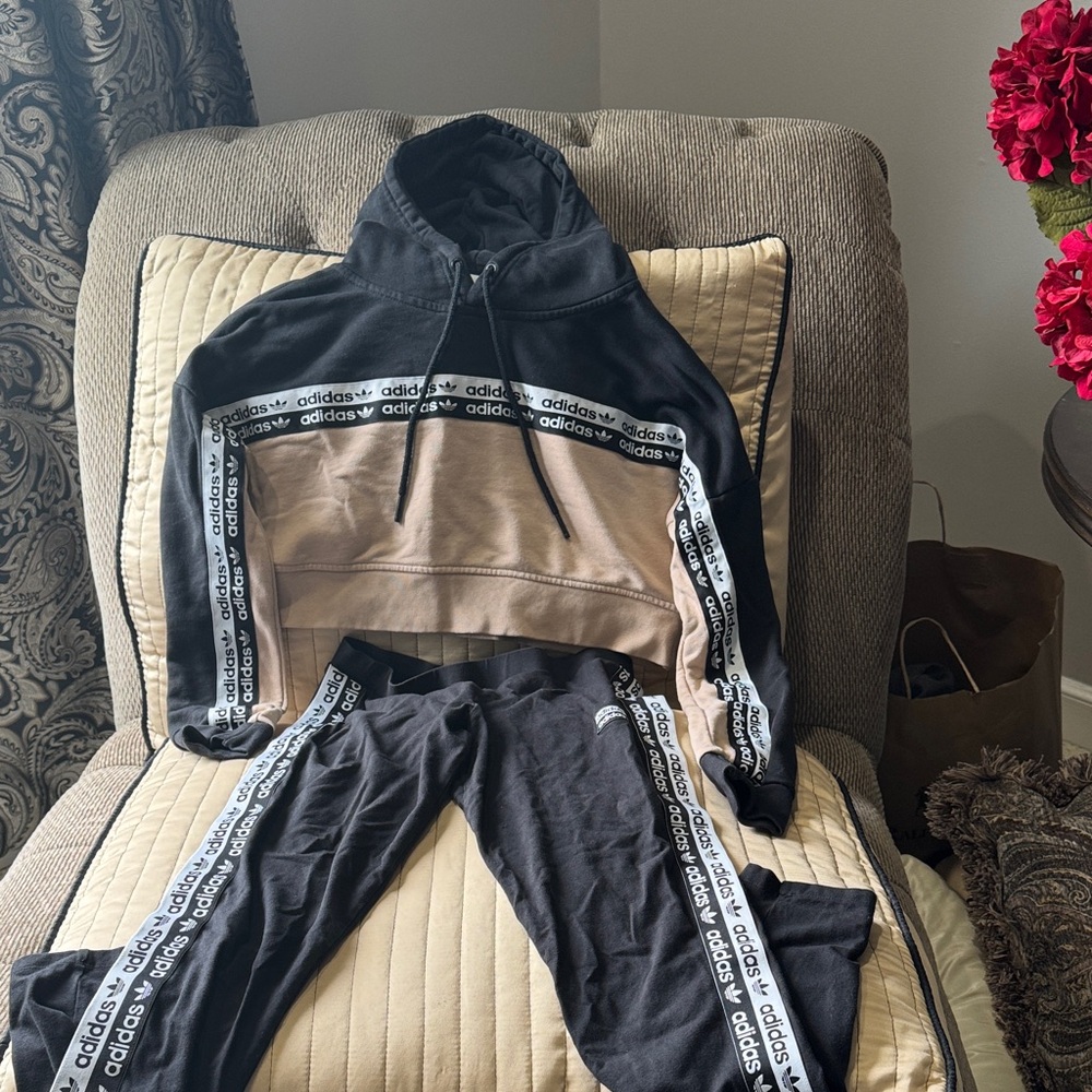 Adidas Black and Beige Tracksuit set